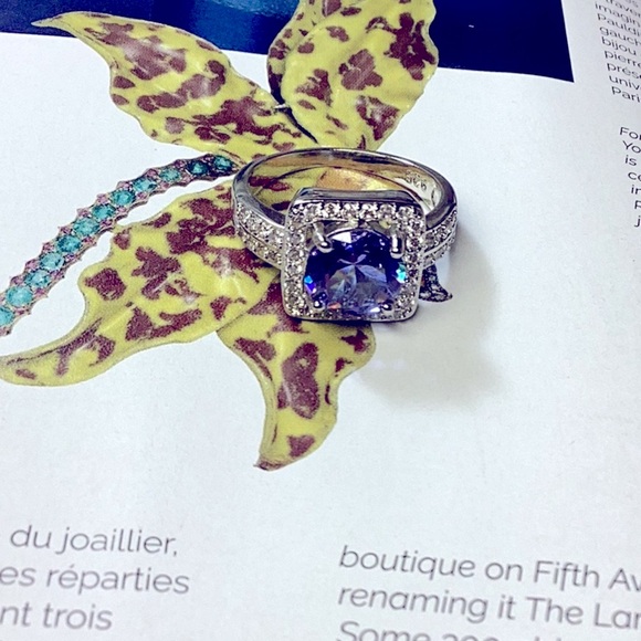 Sterling Silver Geometric Alexandrite & Topaz Stones Ring - Picture 5 of 5